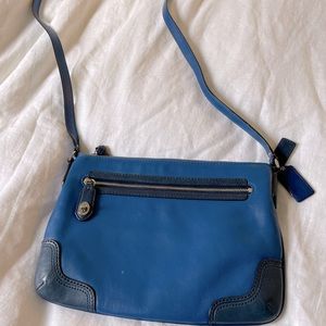 Coach Two Tone Blue Leather, Blaire Poppy, Small Crossbody Purse